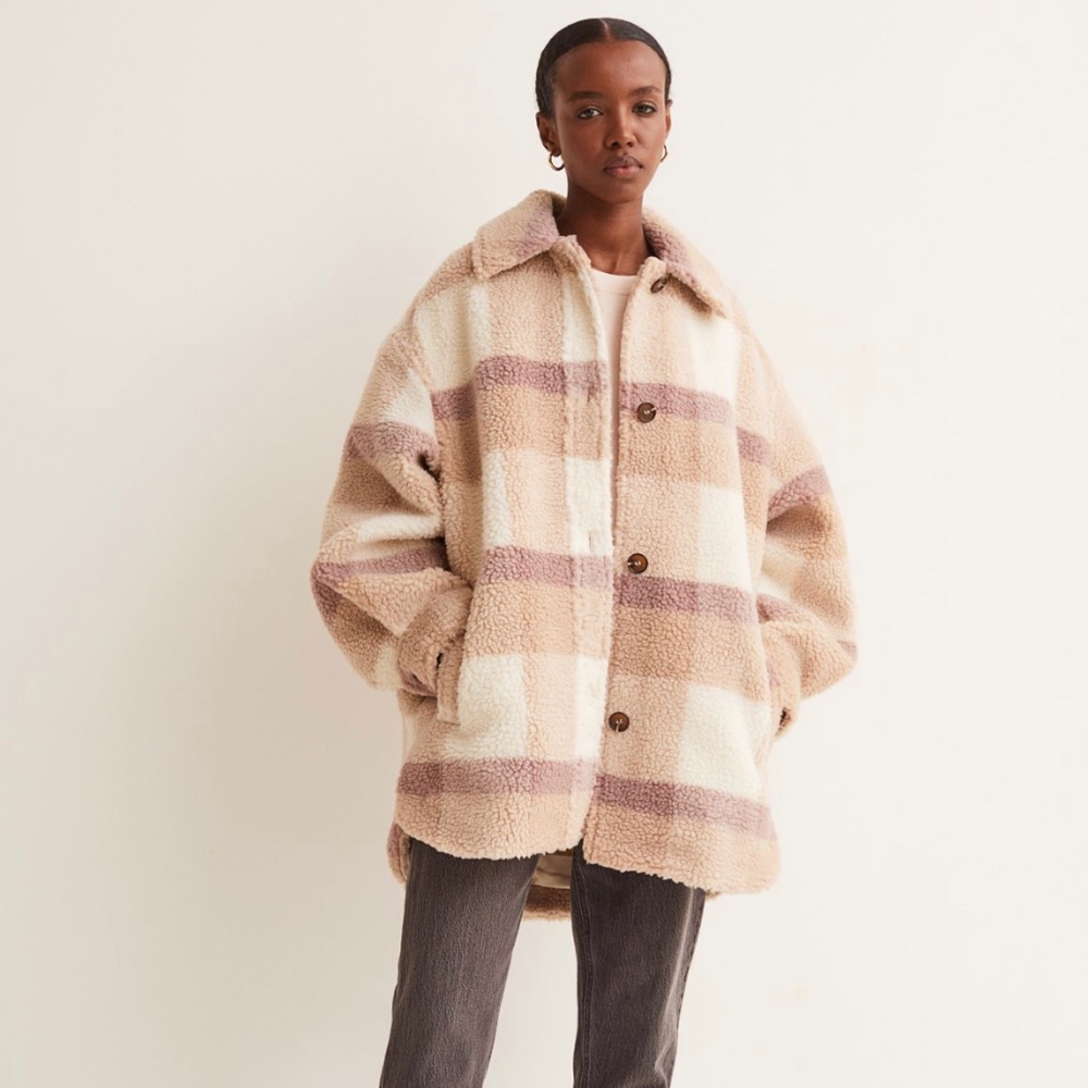 NEW H&M Faux Shearling Shirt Jacket